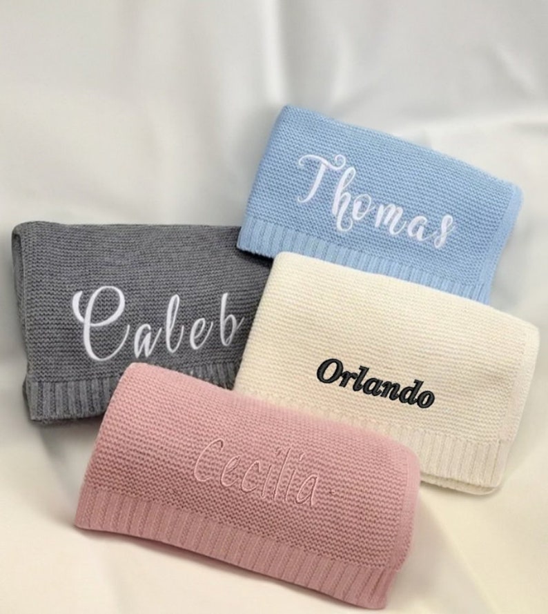 Baby Blanket, Baby gift, Newborn gift, Personalized Name, Stroller Blanket, Newborn Baby Gift, Soft Breathable Cotton Knit, baby shower Gift zdjęcie 3