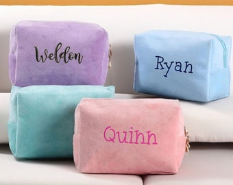 Custom Embroidery Flannelette Makeup Bag Personalized Large Capacity Velvet Storage Bag Wedding Anniversary Gift Custom Logo