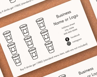 Coffee Tea Loyalty Card | Cafe Rewards | Punch Card | Digital Template | Printable | Editable