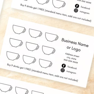 Tarjeta de fidelidad de café y té minimalista y sencilla / Recompensas de cafetería / Tarjeta perforada / Plantilla digital / Imprimible / Editable