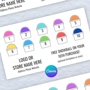 Snow Cone Punch Card | Snow Ball | Shaved Ice | Business Loyalty Card | Digital Template | Printable | Editable