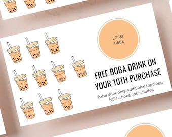 Boba Tea Loyalty Card | Bubble Tea | Punch Card | Digital Template | Printable | Editable