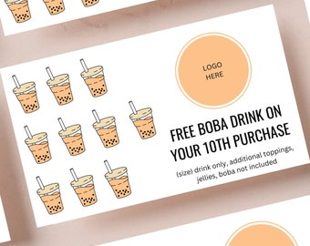 Szablon karty lojalnościowej Boba Tea: Karta perforowana do druku (cyfrowa)