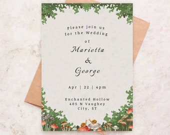 Mushroom Forest Wedding Invitation: Whimsical Garden Theme (Digital Template)