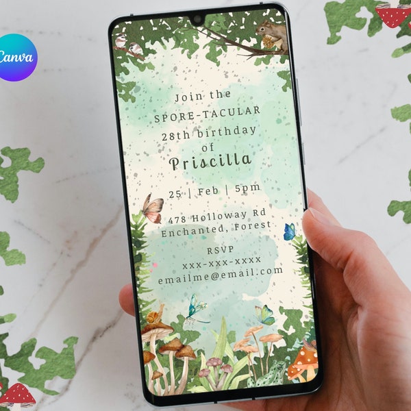 Mobile Mushroom Birthday Invitation Forest Mobile Invite Nature