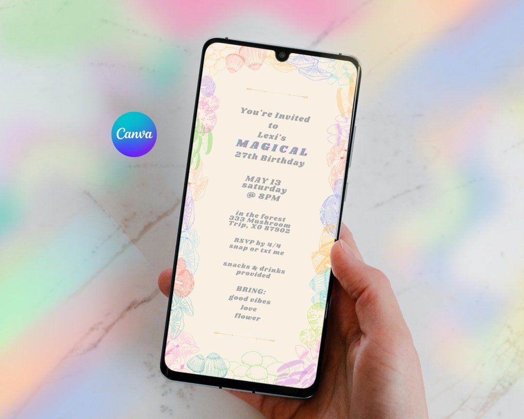 Psychedelic Mushroom Birthday Mobile Invitation: Trippy Fun (digital ...