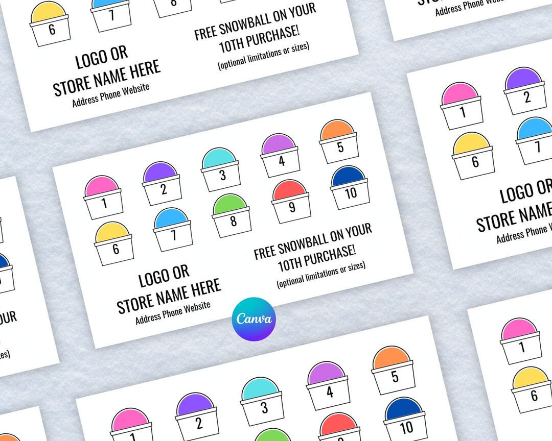 Snow Cone Punch Card Snow Ball Shaved Ice Business Loyalty Card Digital