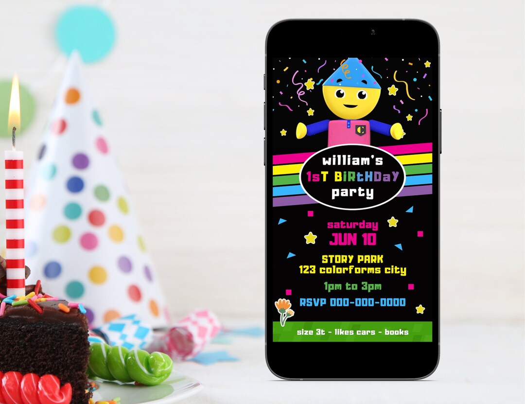 Charlie's Colorforms City Birthday Invitation Kids Birthday Cartoon Party Invite Children's