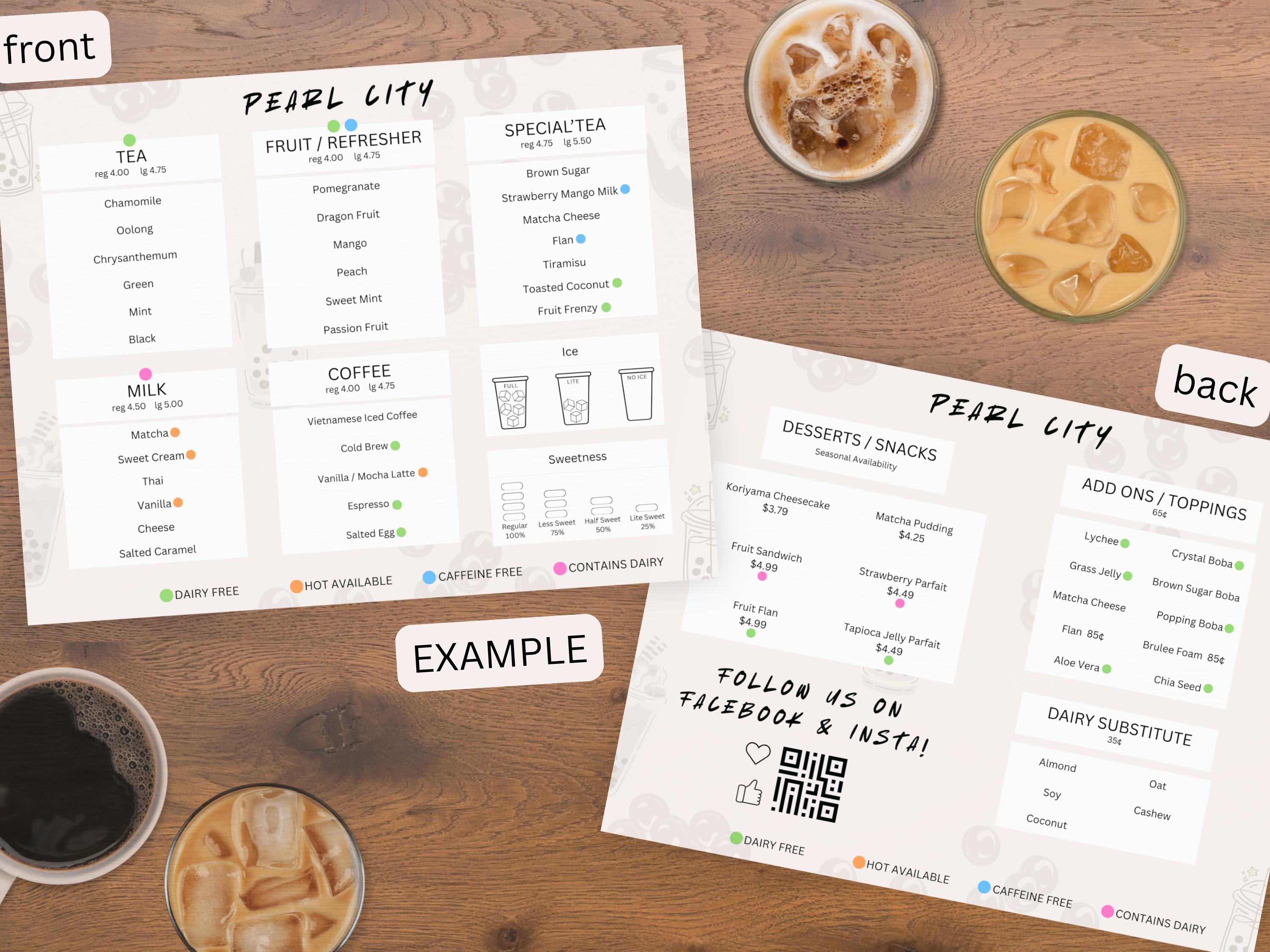Printable Boba Tea Menu Template: Simple Restaurant Drink List (canva ...