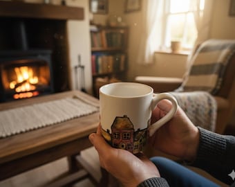 Handpainted ceramic cottage mug