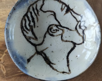 Handmade Ceramic Ring Dish with Illustrated Face