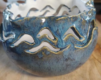 Hand-carved Ocean Wave Ceramic Bowl - Coastal Home Decor