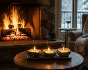 Handmade Tea light holders with candles and tray