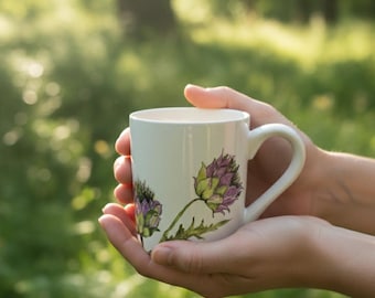 Handpainted ceramic thistle mug