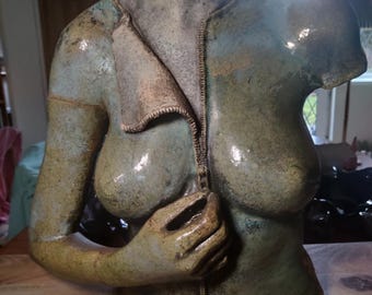 Ceramic raku fired lifesize torso