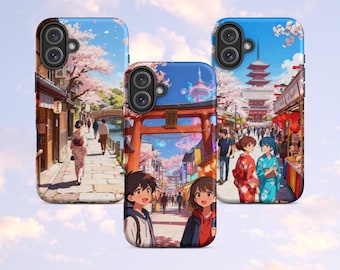 Anime Japan Phone Case | Cherry Blossom Street, Torii Gate , Kimono Girl Designs | Kawaii Sakura |Compatible with iPhone® and Samsung®