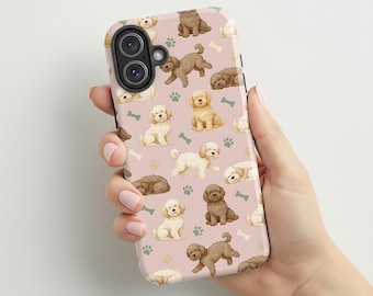 Cute Dog Phone Case | Puppy Pattern Cover| Dog Lover Gift | Pastel Pink Labradoodle Dog| Poodle Puppy  |Compatible with iPhone® and Samsung®