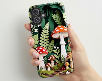 Mushroom Phone Case PaperCut Design| Woodland Forest Case| Cottagecore Aesthetic |Gift for Nature Lover|Compatible with iPhone® and Samsung®