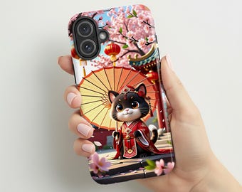 Cute Chinese Cat  Phone Case | Lucky Chinese Kitty Lunar New Year iPhone Case | Red Lantern Festival| Compatible with iPhone® and Samsung®