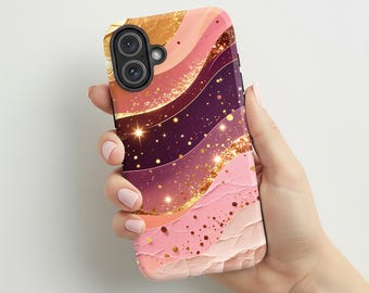 Pink and Gold Abstract Phone Case | Glitter Glam Aesthetic Art Cover |  Sparkly Gift for Her | Compatible with iPhone® and Samsung®
