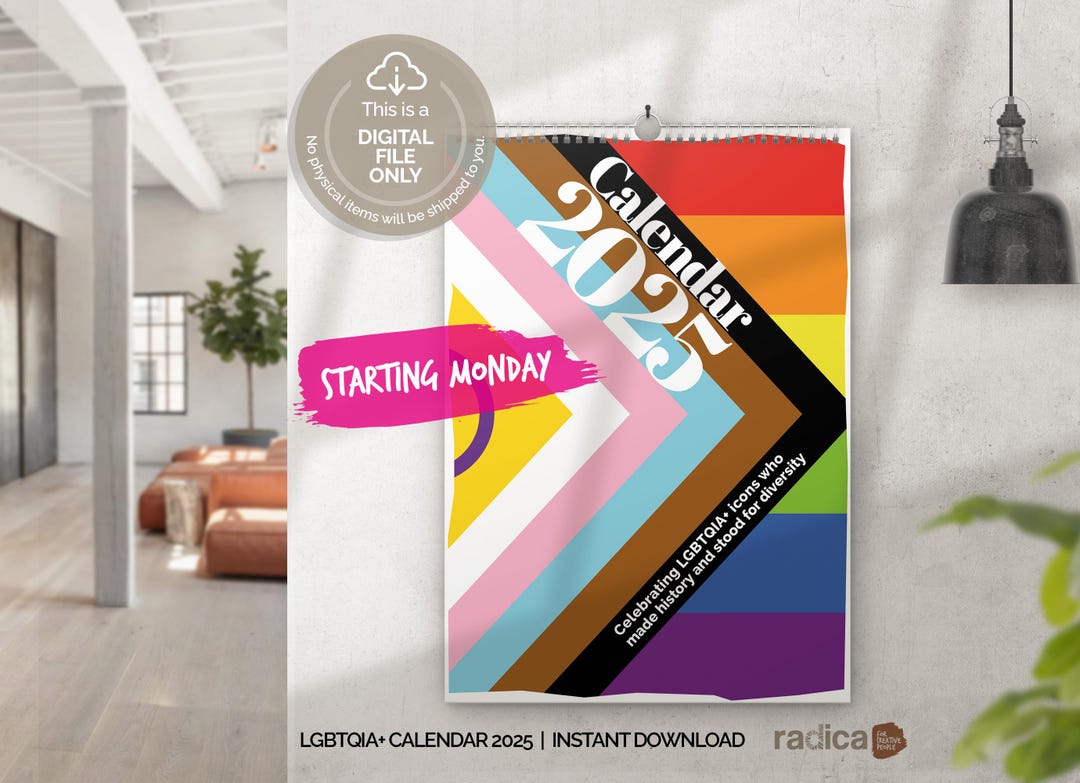 LGBTQIA Calendar Guide 2025 Rainbow Gift, Instant Download, Starting