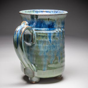 Large handmade blue pottery mug