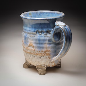 Large One-of-a-kind Blue, Beige and Orange handmade mug