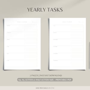 Yearly Tasks, Yearly To Do List, Yearly Planner, Annual Planner,  A4/A5/Letter/Half, Printable & Fillable, Instant Download