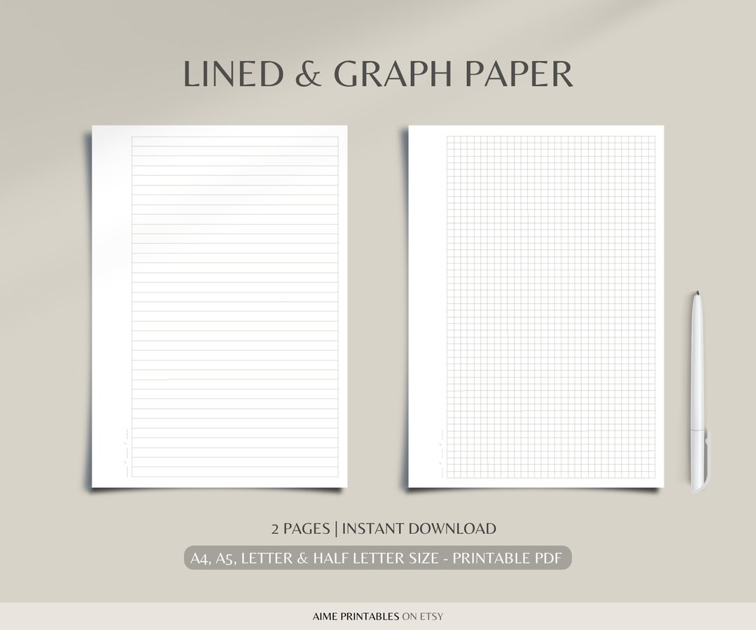 Notebook Paper Pages Printable | Graph Paper, Lined Ruled Note Taking ...