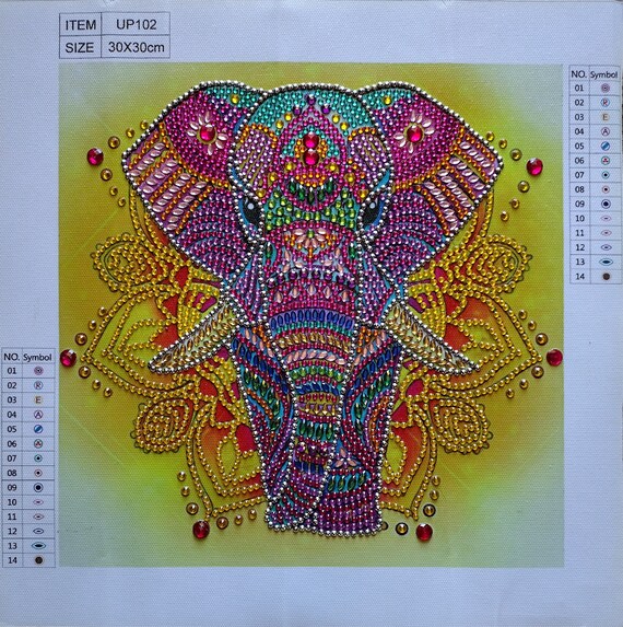 Finished Diamond Dotz Painting, Framed, Elephant Mosaic 