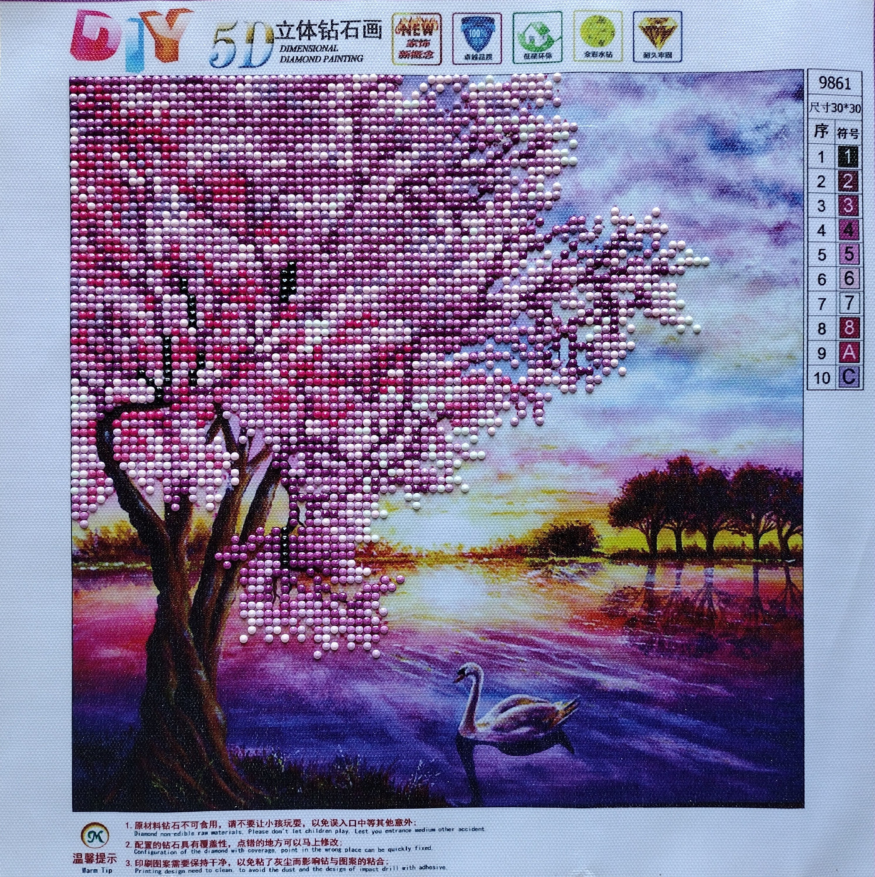 DIY Diamond painting. Large Blooming Purple Cherry Tree. Round