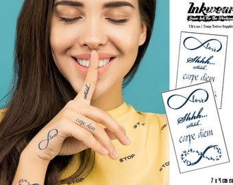 Semi-Permanent Tattoo  Infinity & script Hand tattoos  | 1 tattoo + 1 free  | Lasts 1 to 2 weeks | SAFE Herbal Inks