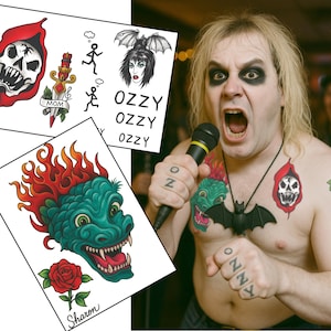 Von Ozzy Osbourne inspirierte Fake Tattoos |  Lebensgroß | Halloween-Kostüm | Hautsicher