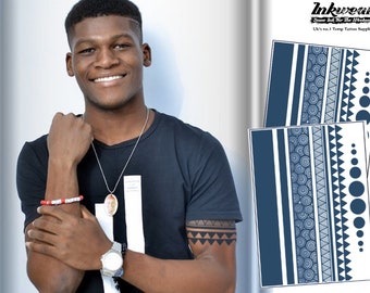 Semi-Permanent Arm Band Tattoo  1 sheet + 1 free | Lasts 1 to 2 weeks |Temporary Tattoo | SAFE Herbal Inks | 8&quot; - 16&quot;