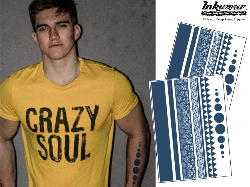 Semi-Permanent Arm Band Tattoo  1 sheet + 1 free | Lasts 1 to 2 weeks |Temporary Tattoo | SAFE Herbal Inks | 8" - 16"