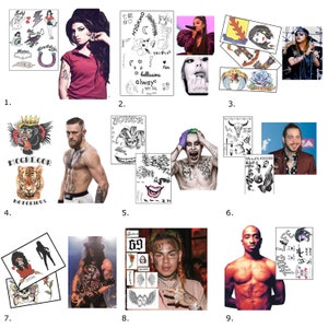 Celebrity Inspired Life Sized Halloween Temporary Tattoos  Rappers, Rockers and Sports people | Male and Female