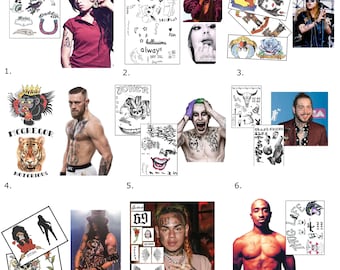 Celebrity Inspired Life Sized Halloween Temporary Tattoos  Rappers, Rockers and Sports people | Male and Female