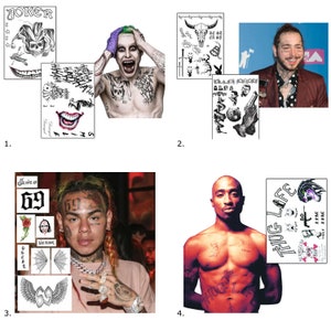 USA Celebrity Male Life Sized Halloween Temporary Tattoos | Halloween Costume | Rappers |  FAST DELIVERY | Skin Safe | Removable