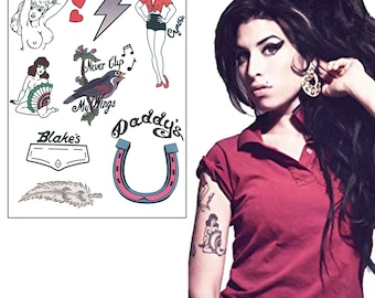 Fake Tattoos inspired by a Amy Winehouse | Life sized | Halloween Costume | FAST DELIVERY | Skin Safe