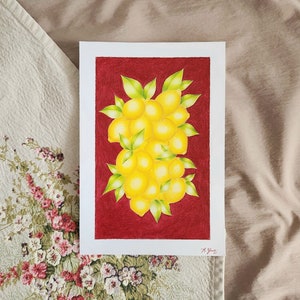 ORIGINAL Lemon Painting | Kitchen Wall Art | Citrus Wall Decor | Handmade  Painting Gift