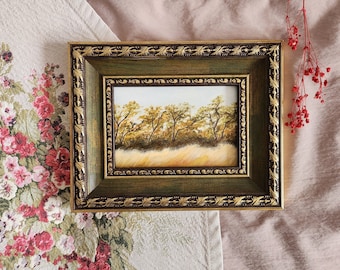 Small ORIGINAL Landscape Painting | Vintage Style FRAMED Art | Handmade Tiny Wall Art | Farmhouse Rustic Wall Decor