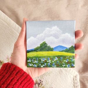 Miniature Landscape Painting: Acrylic on Canvas, Small Wall Art
