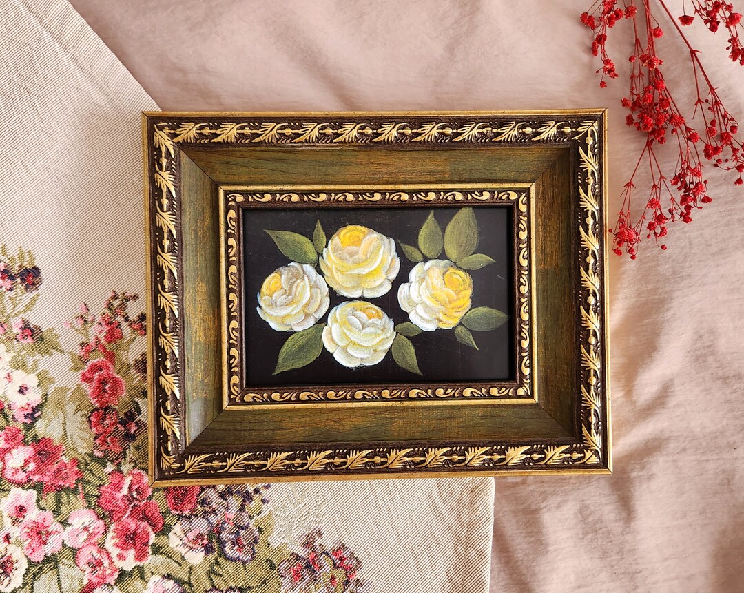 Framed Roses Vintage Style Floral Art: Framed Roses Art Print | Small Wall Decor - Etsy