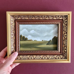 Original Painting, Vintage Style Framed Landscape Painting, Hand Painted Tiny Wall Art,Farmhouse Wall Art, Original Art for Gift