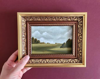 額入り風景画：オリジナルアート、ヴィンテージゴールドフレーム