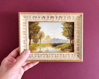 Original Art, Landscape Painting | Small Vintage Style Framed Art| Hand Painted Housewarming Gift | Tiny Wall Art, Mini Farmhouse Wall Decor