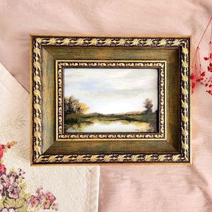 Small Vintage Style Landscape Art Print|  Framed Tiny  Painting|  Wall Art For Living Room| Painting Gift| Countryside Farmhouse Wall Art