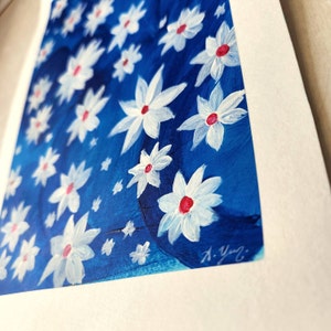 Blue White Flowers/ Original Handmade Art / Acrylic Painting on Paper/ Wall Art image 4