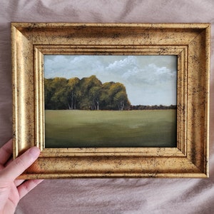 Vintage Style ORIGINAL Landscape Painting | Country Farmhouse Wall Art| Gold Framed Art |Handmade Gift | Original Painting For Living Room|