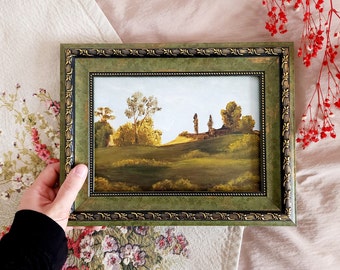 Vintage Style Original Landscape Painting |Framed Original Painting|Hand Painted Gift| Countryside Wall Art | Farmhouse Rustic Painting